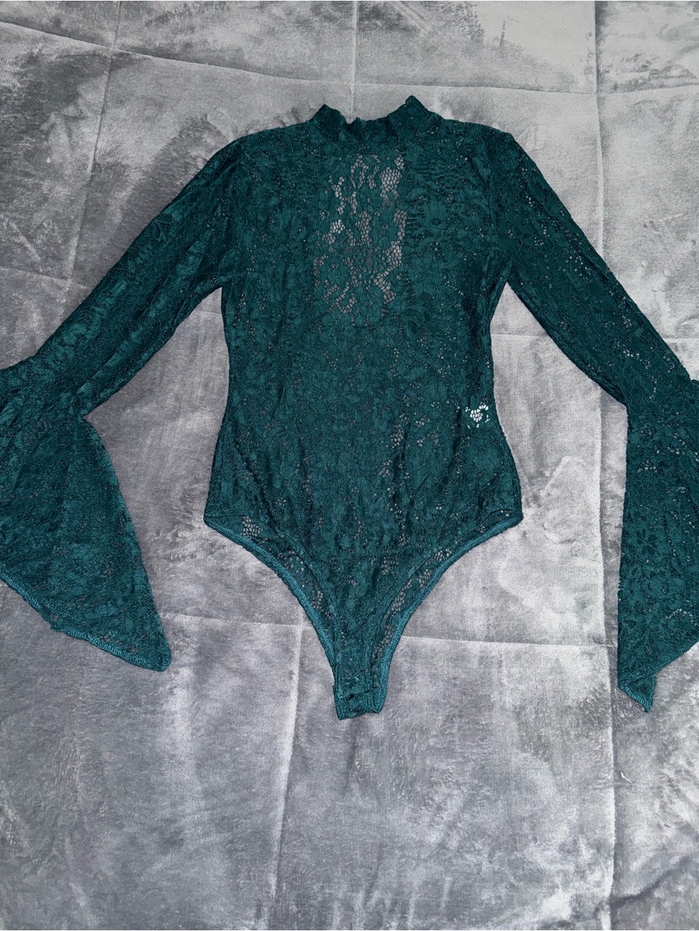 Green Lace Long Sleeve Bodysuit